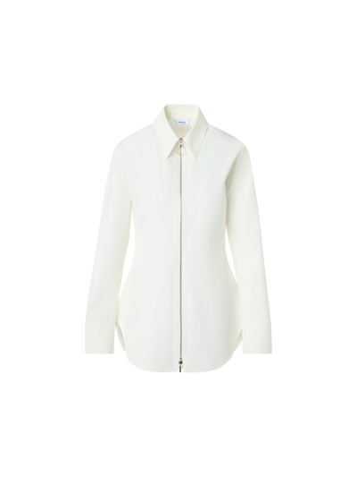 Designer Cinched Cotton Poplin Zip Blouse - ecru