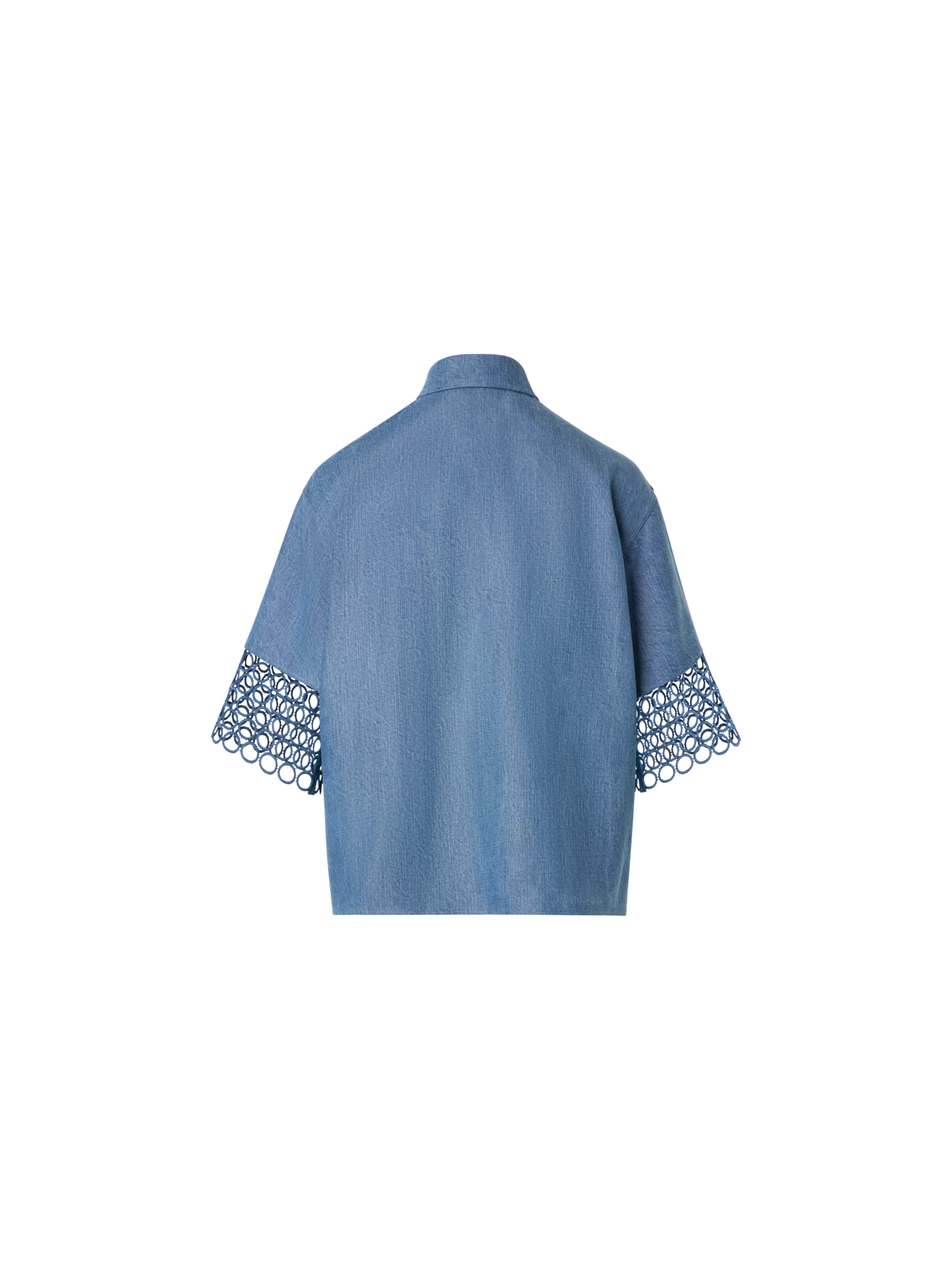 Designer Denim Blouse with Eyelet Guipure - blue