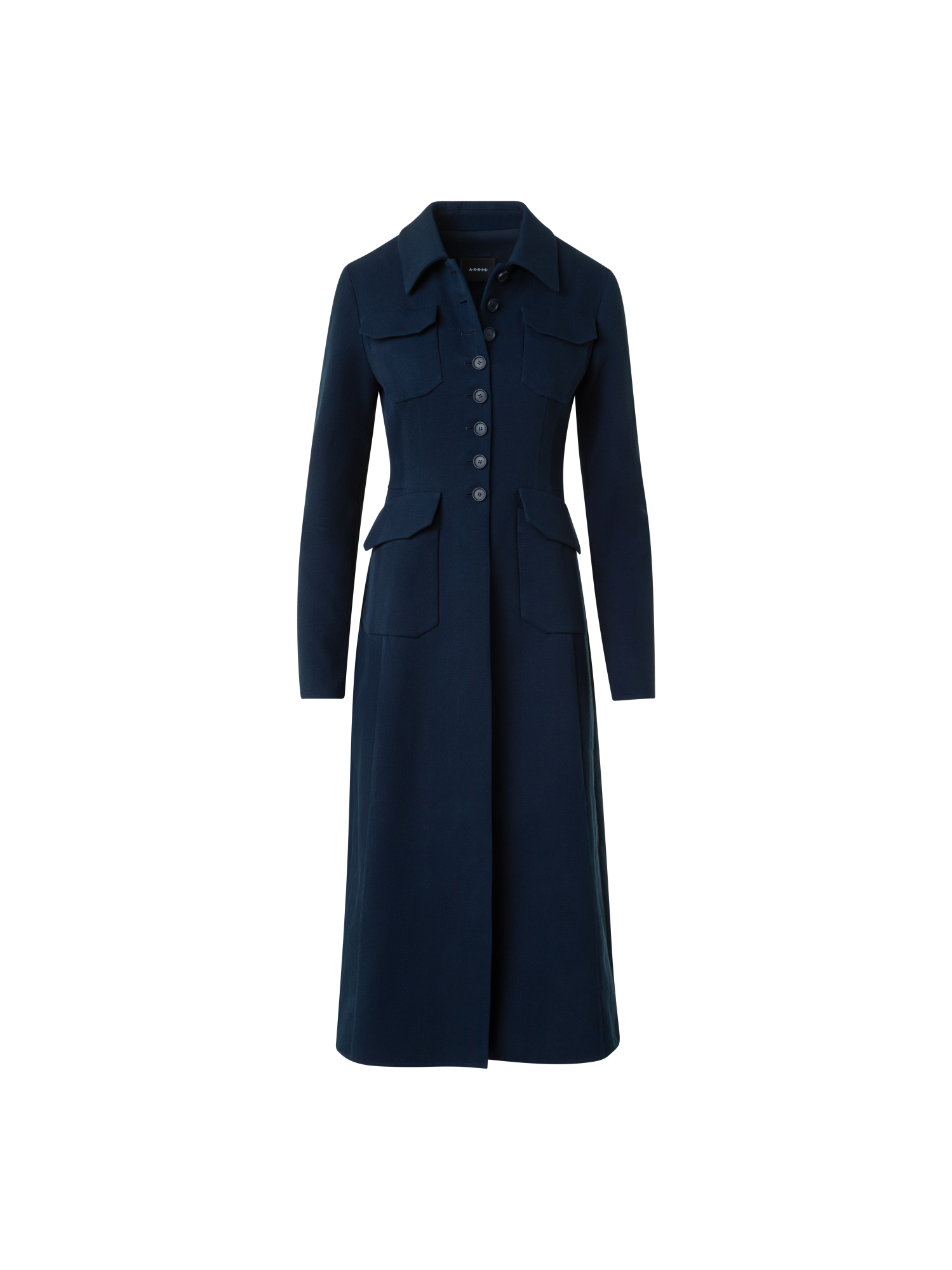 Fitted Wool Double-Face Midi Coat Dress Navy / 8 Fitted Wool Double-Face Midi Coat Dress – Akris Inc.