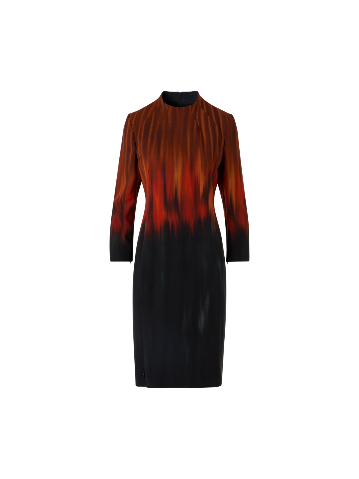 Designer Wool Double-Face Dress with Fuego Negro Print - black - brown - red - multicolor