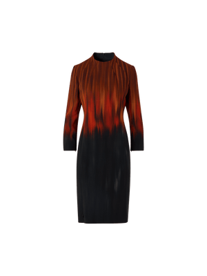 Designer Wool Double-Face Dress with Fuego Negro Print - black - brown - red - multicolor