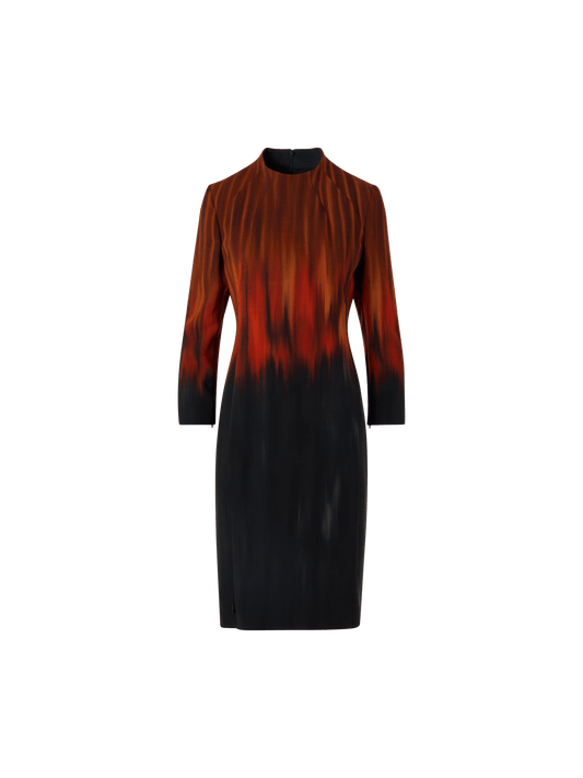 Designer Wool Double-Face Dress with Fuego Negro Print - black - brown - red - multicolor