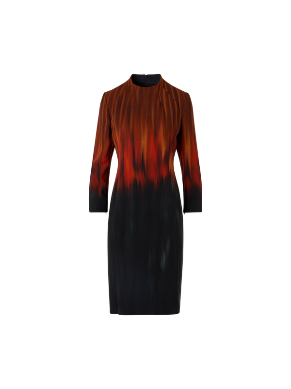 Designer Wool Double-Face Dress with Fuego Negro Print - black - brown - red - multicolor