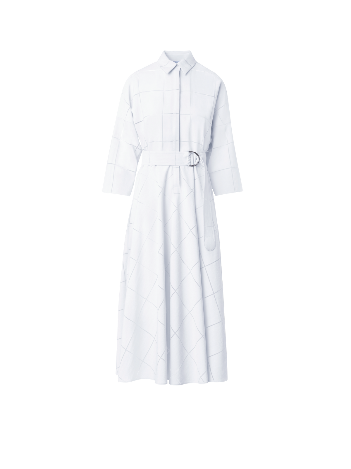 Designer Fit & Flare Midi Shirt Dress in Window Plaid - ecru - white