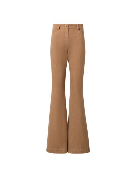 Designer Flared Cotton Wool Denim Pants - brown
