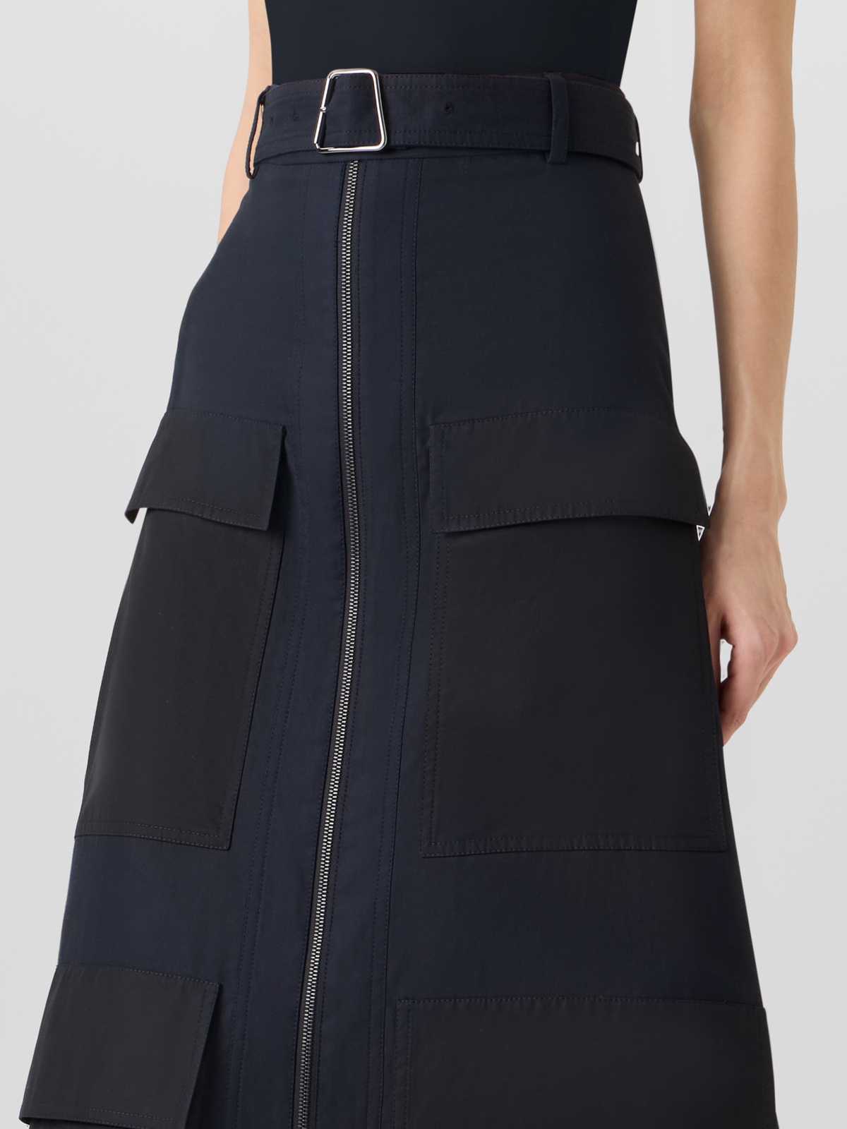 Designer Cotton Double-Face Midi Skirt - black #editorial