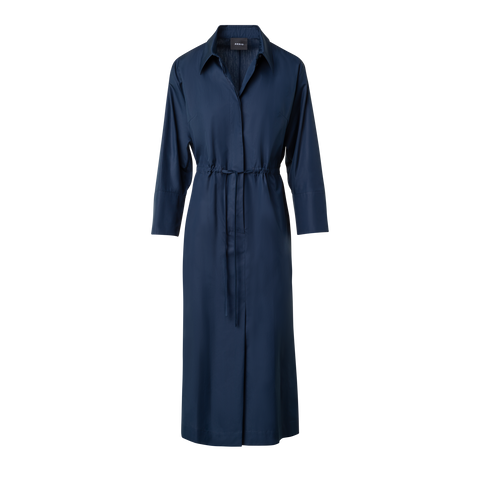 Cotton Midi Shirt Dress with Drawstring