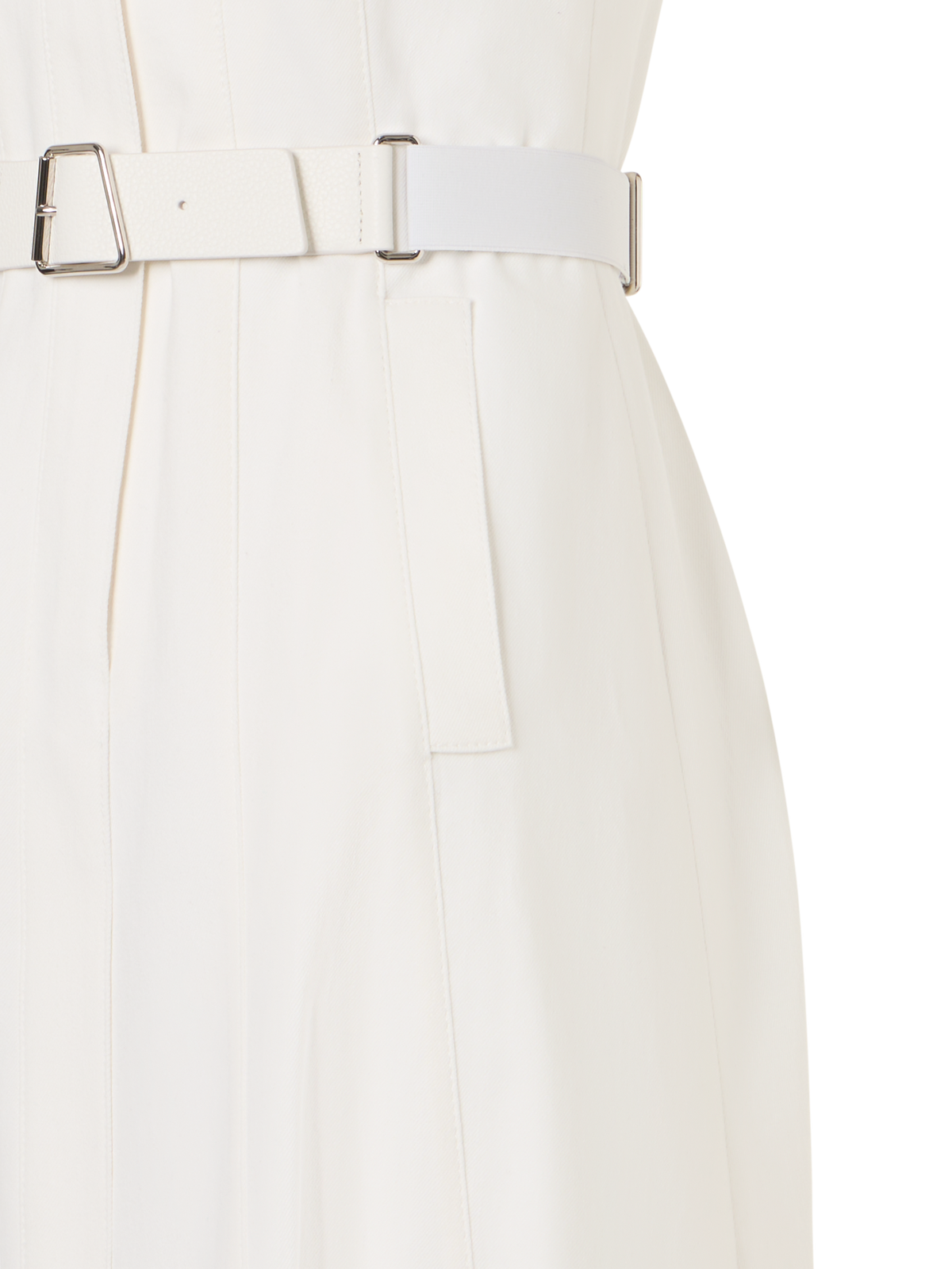 Designer Sleeveless Stretch-Cotton Denim Midi Dress - ecru