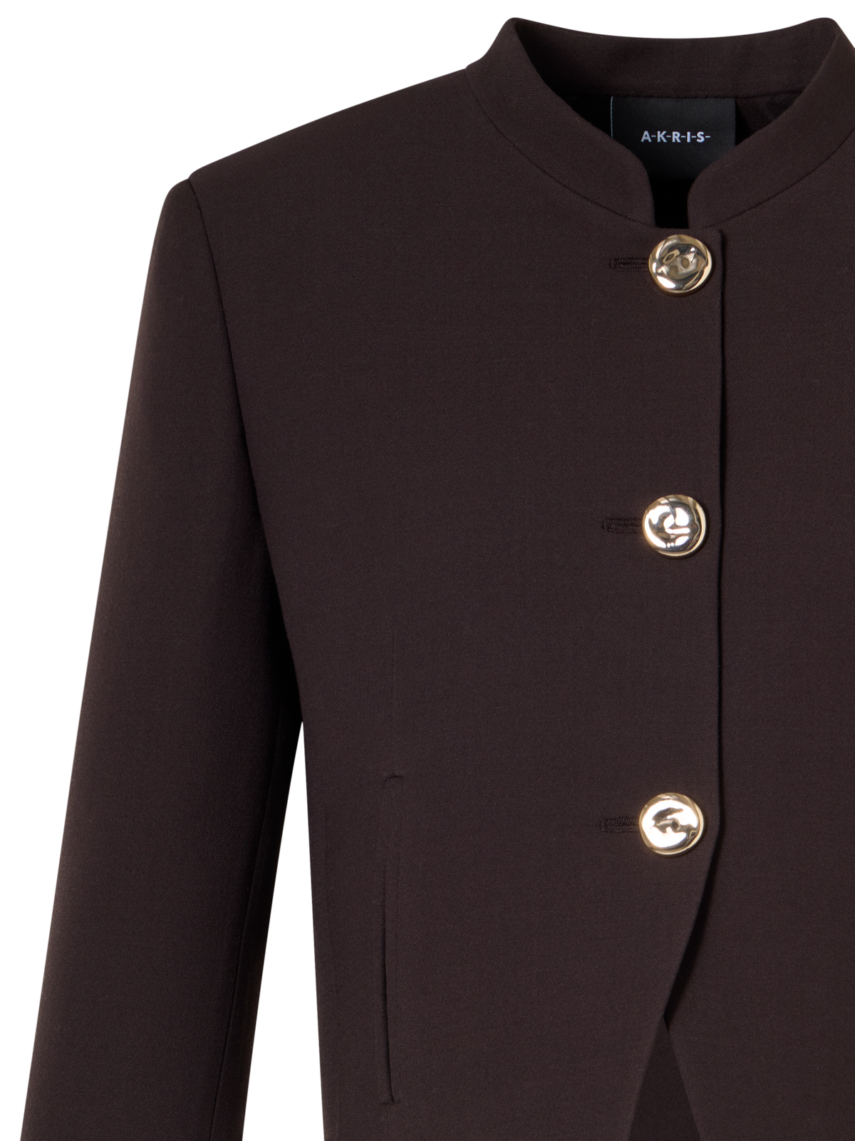 Designer Short Wool Double-Face Jacket with Gold Buttons - brown