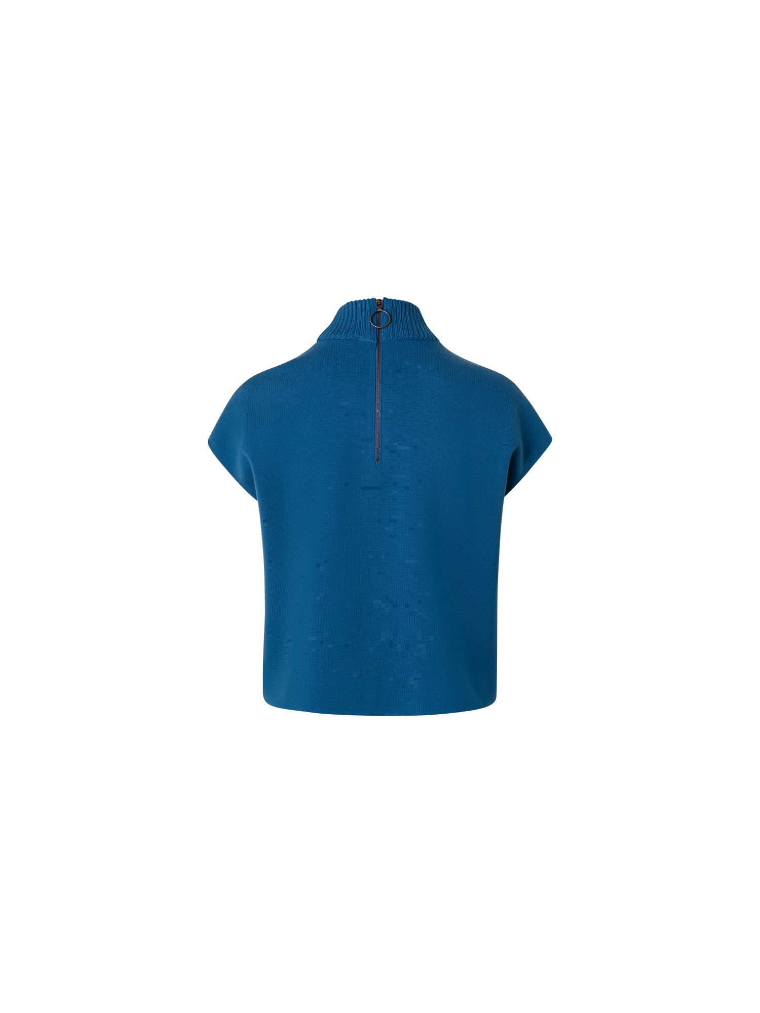 Designer Short Sleeves Merino Sweater with Mock Neck - blue