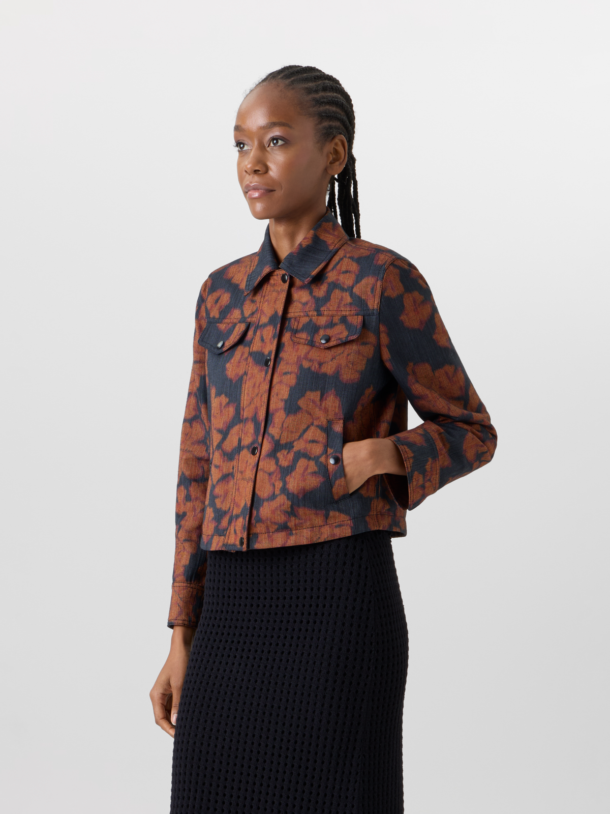 Designer Long-Sleeve Ikat Flower Short Jacket - multicolor 