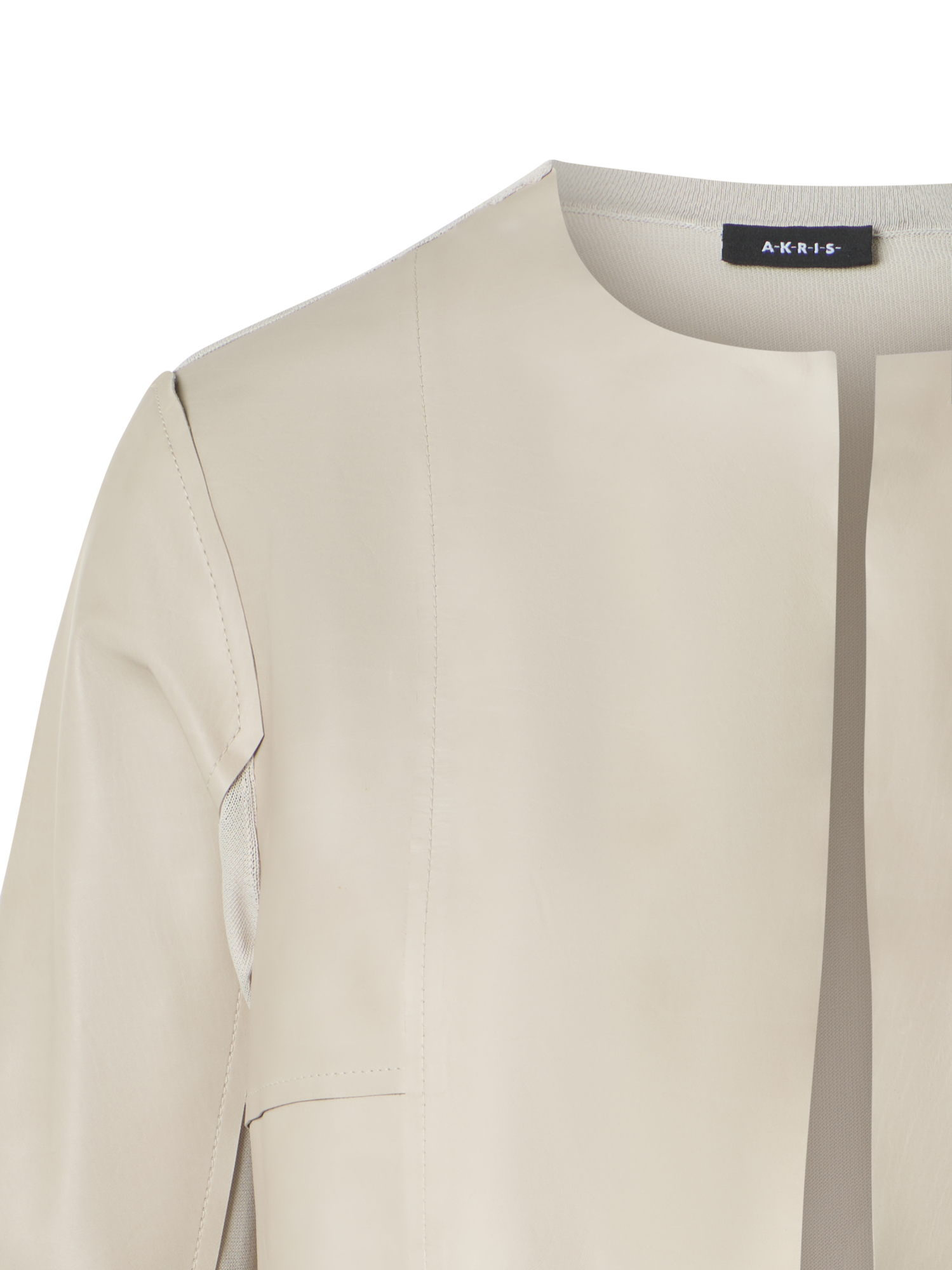 Designer Leather Panel Knit Cardigan with Sheer Back - neutral - beige