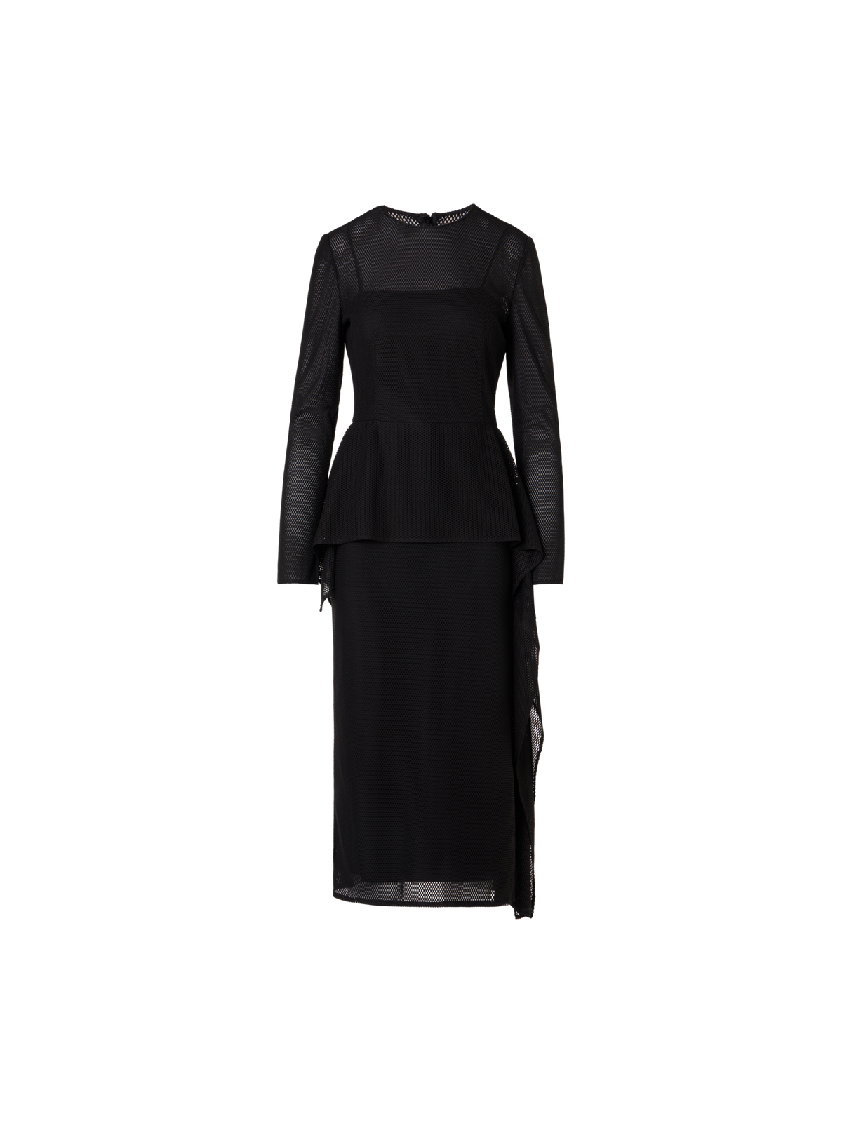 Designer Techno Grid Midi Dress with Waist Draping - black