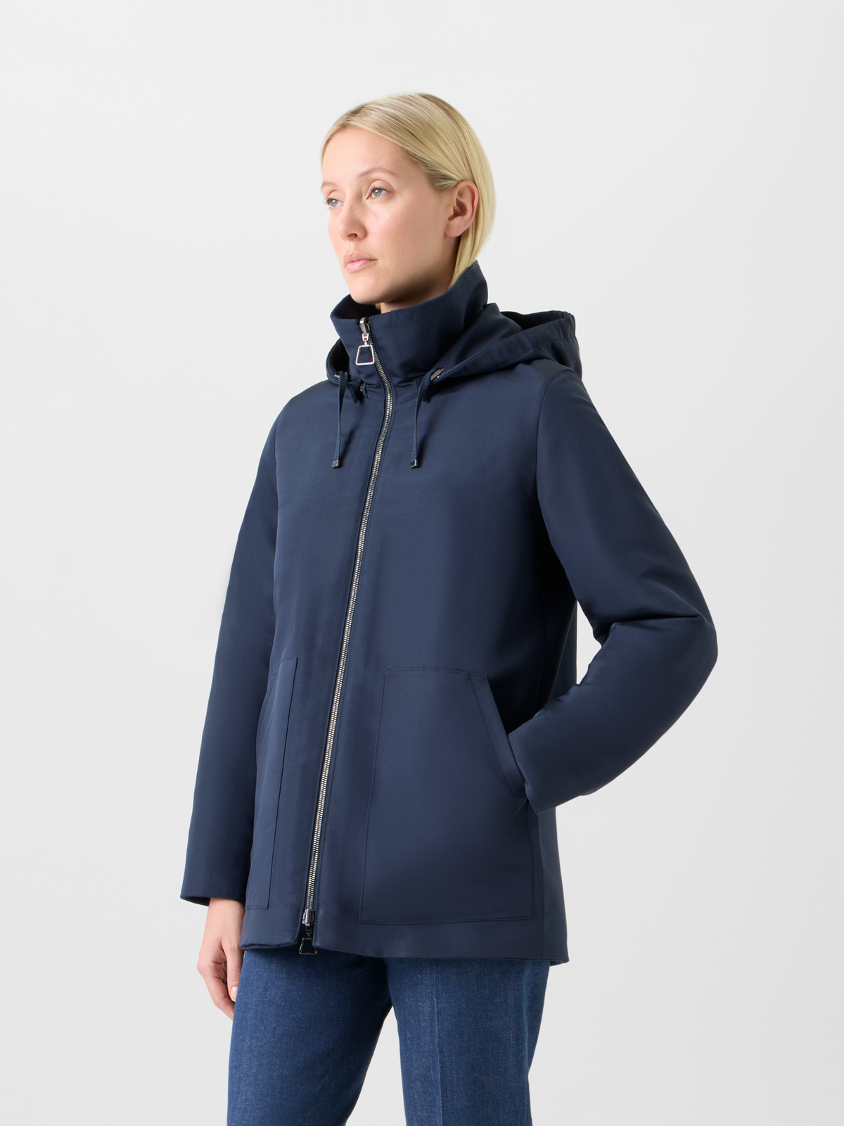 Designer Reversible Cashmere Jacket with Removable Hood - neutral - navy - blue #editorial