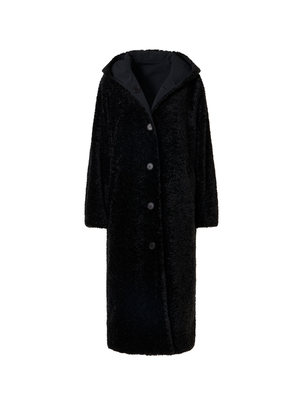 Designer Reversible Oversize Hooded Faux Fur Coat - black