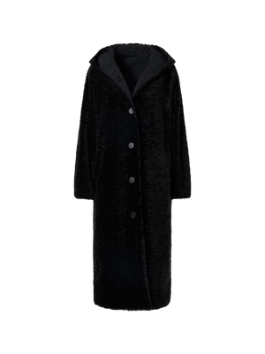 Designer Reversible Oversize Hooded Faux Fur Coat - black