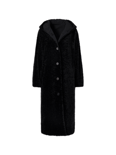 Designer Reversible Oversize Hooded Faux Fur Coat - black