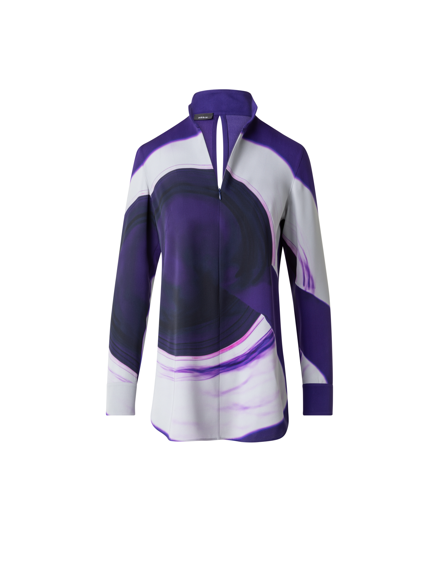 Designer Silk Tunic Blouse with Purple Loop Print - purple - multicolor