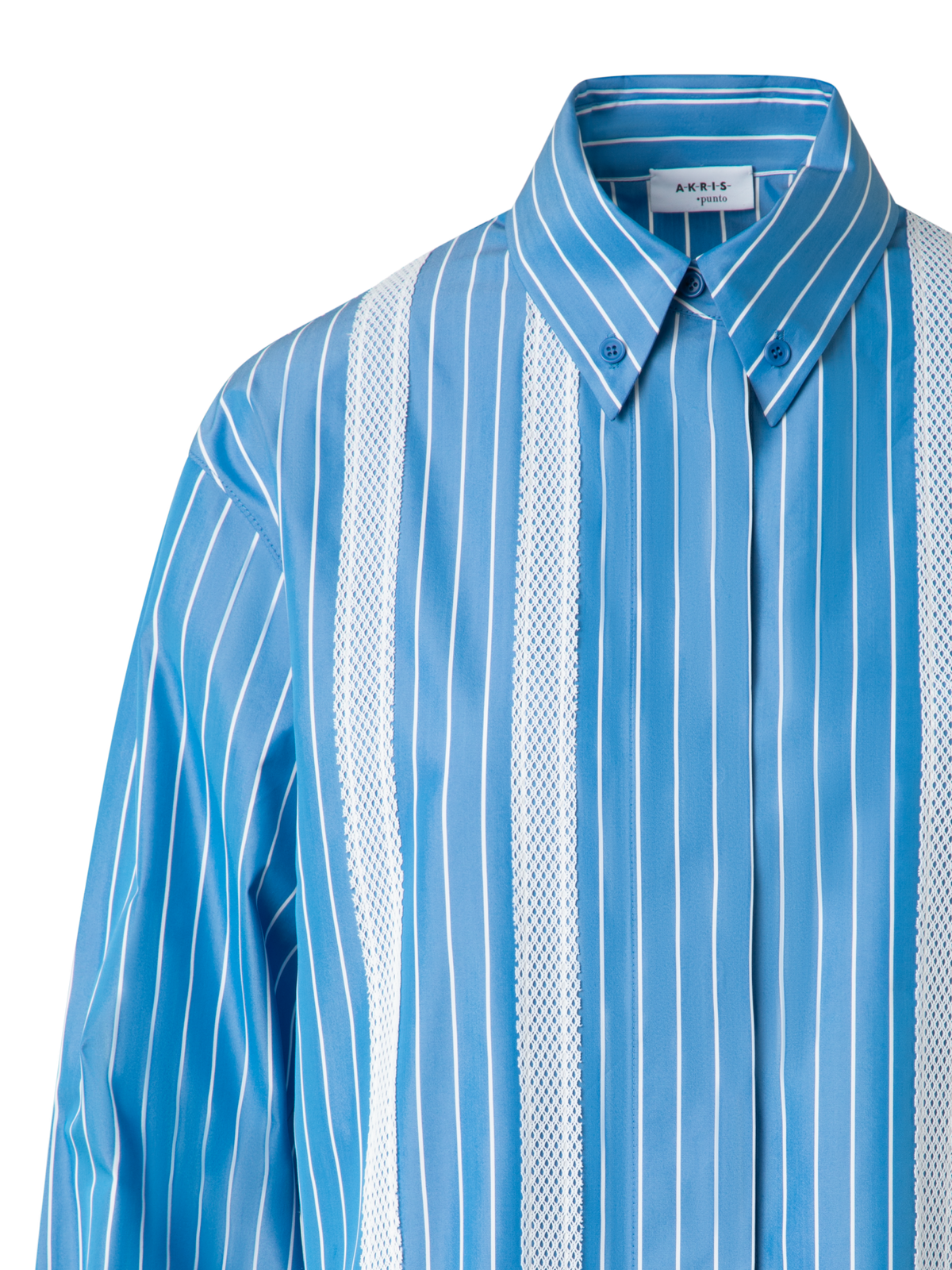 Designer Boxy Blouse in Striped Cotton with Mesh Tape - blue - multicolor