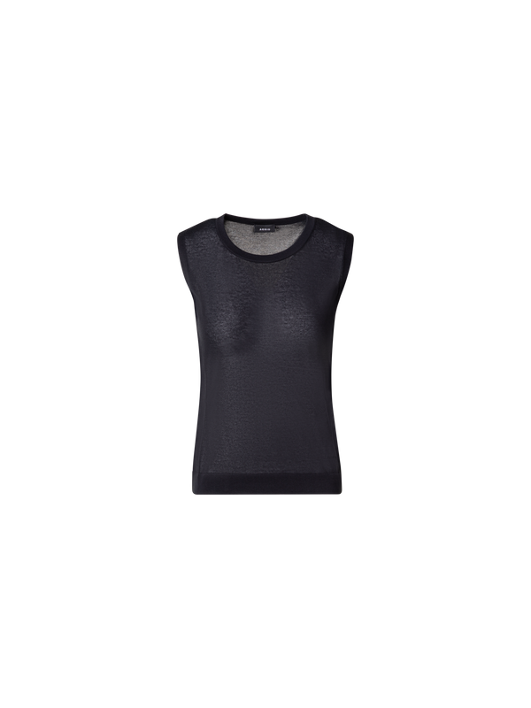 Designer Semi-Transparent Knit Top in Cotton Blend - black