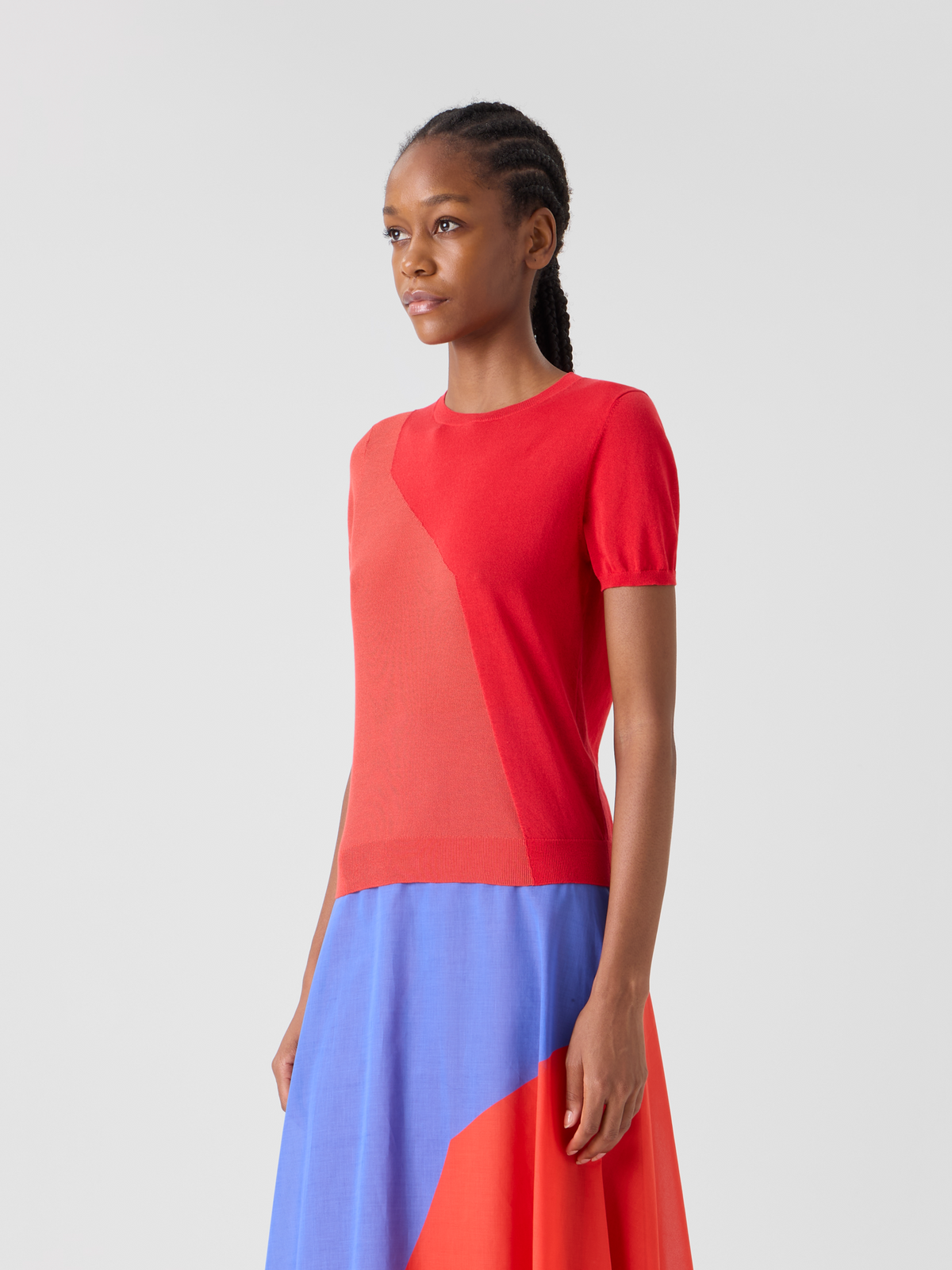 Designer Silk Cotton High Plains Intarsia Sweater - red #editorial