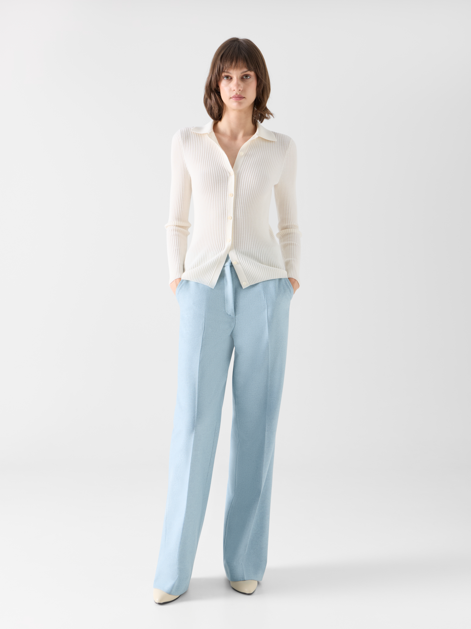 Designer Wide Leg Wool Flannel Pants 