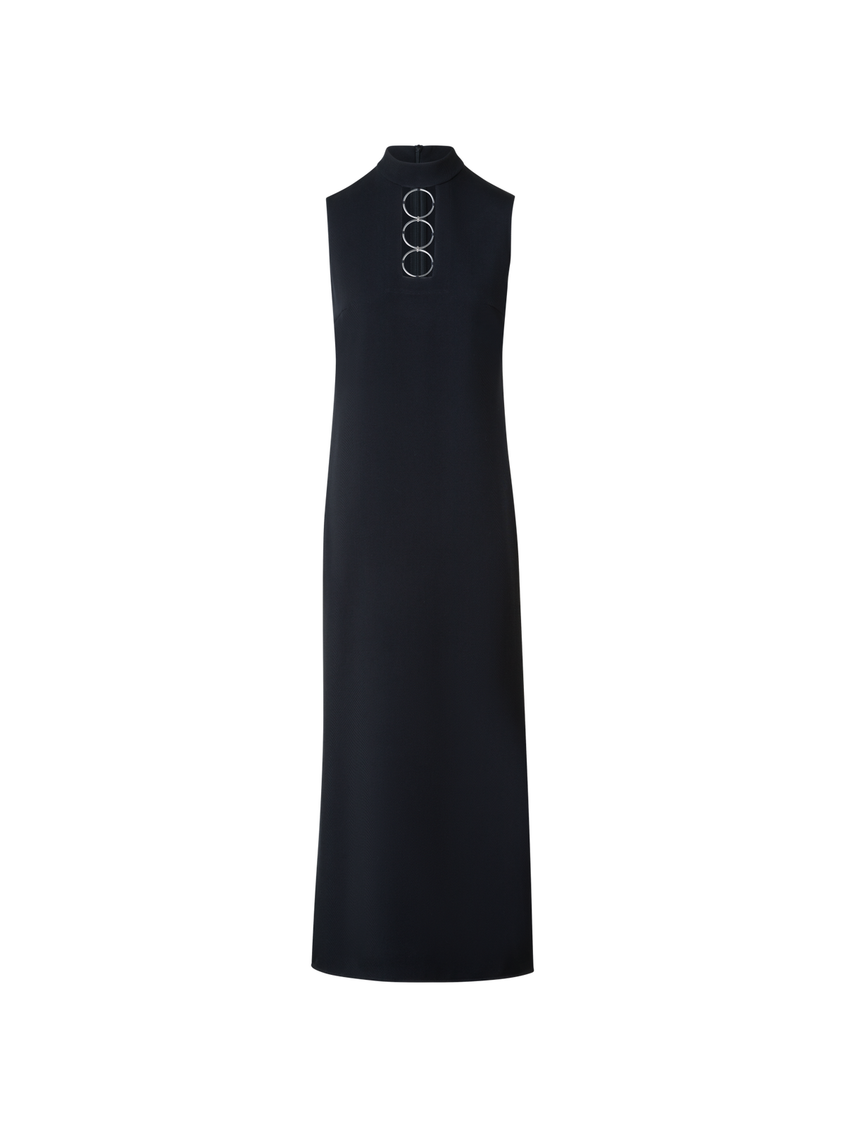 Designer Tricotine Midi Shift Dress with Metal Rings - black - neutral