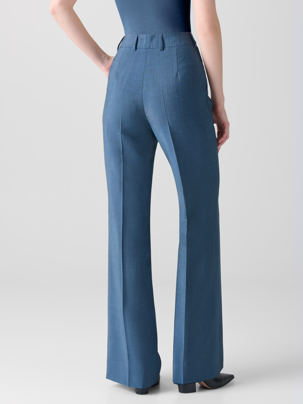 Designer Wide Straight Cool Wool Pants - blue