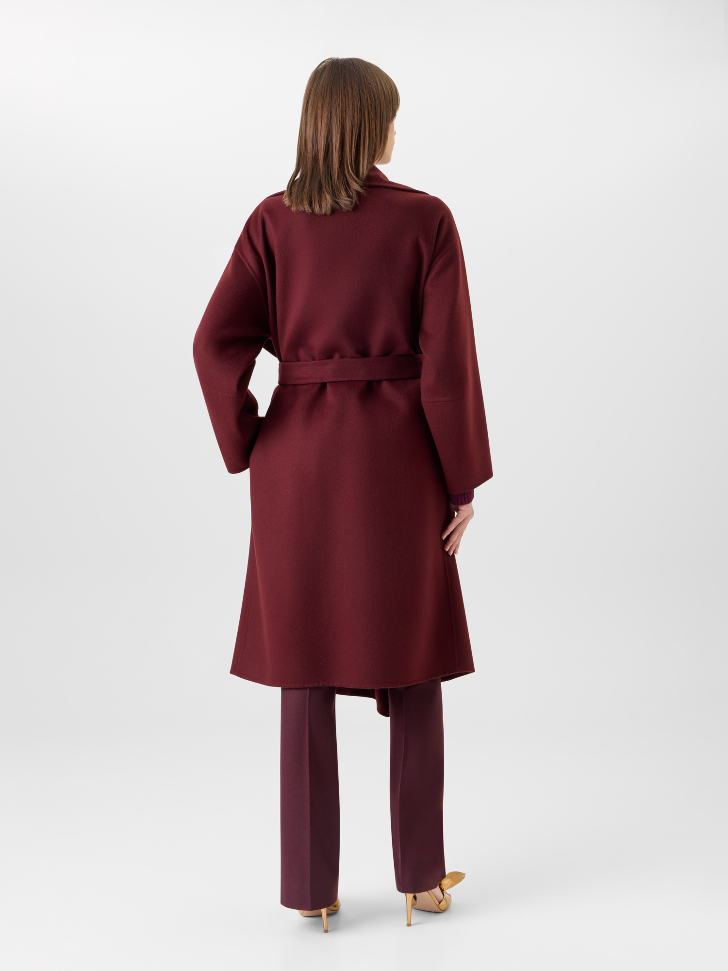 Designer Cashmere Double-Face Wrap Coat - red 