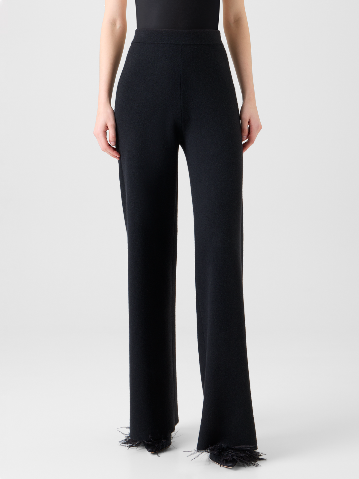 Designer Slight Flared Cashmere Silk Knit Pants - black - neutral #editorial