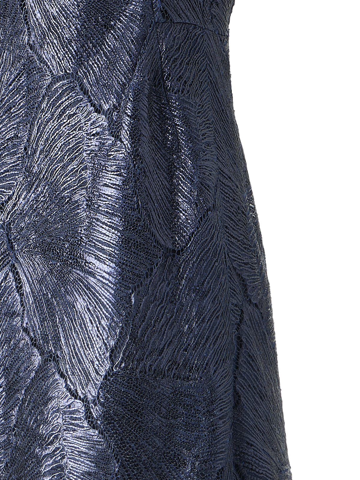 Designer Techno Lacquered Sea Fan Lace Evening Gown - navy - blue