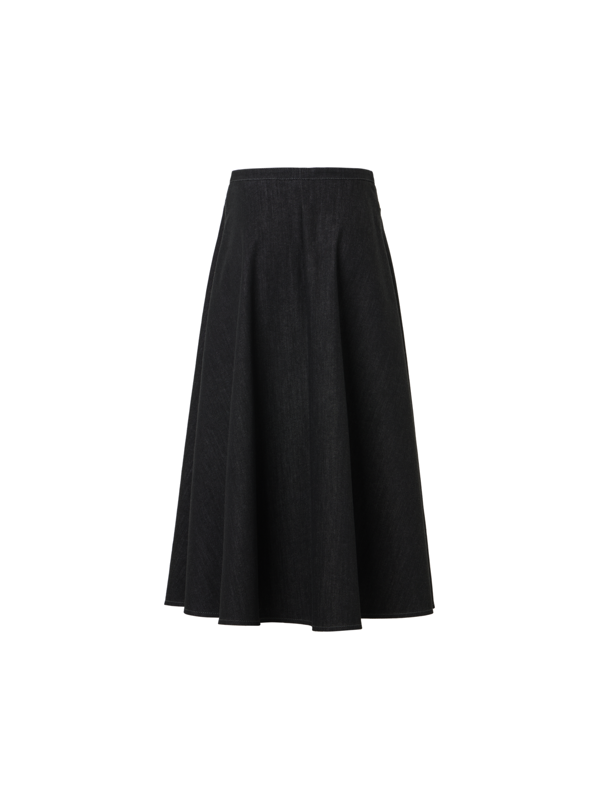Designer Flared Cotton Stretch Denim Skirt - black