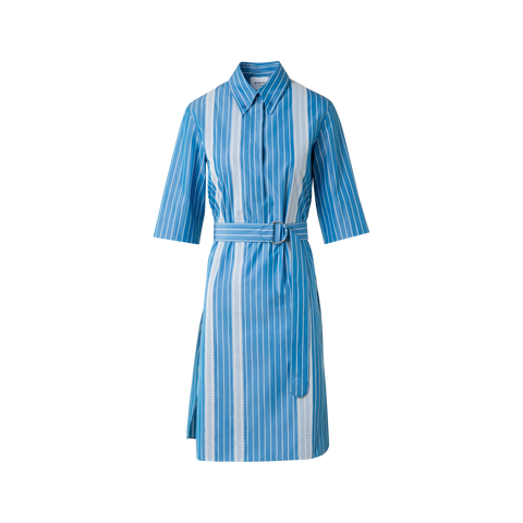 Shirt Dress in Striped Cotton with Mesh Tape