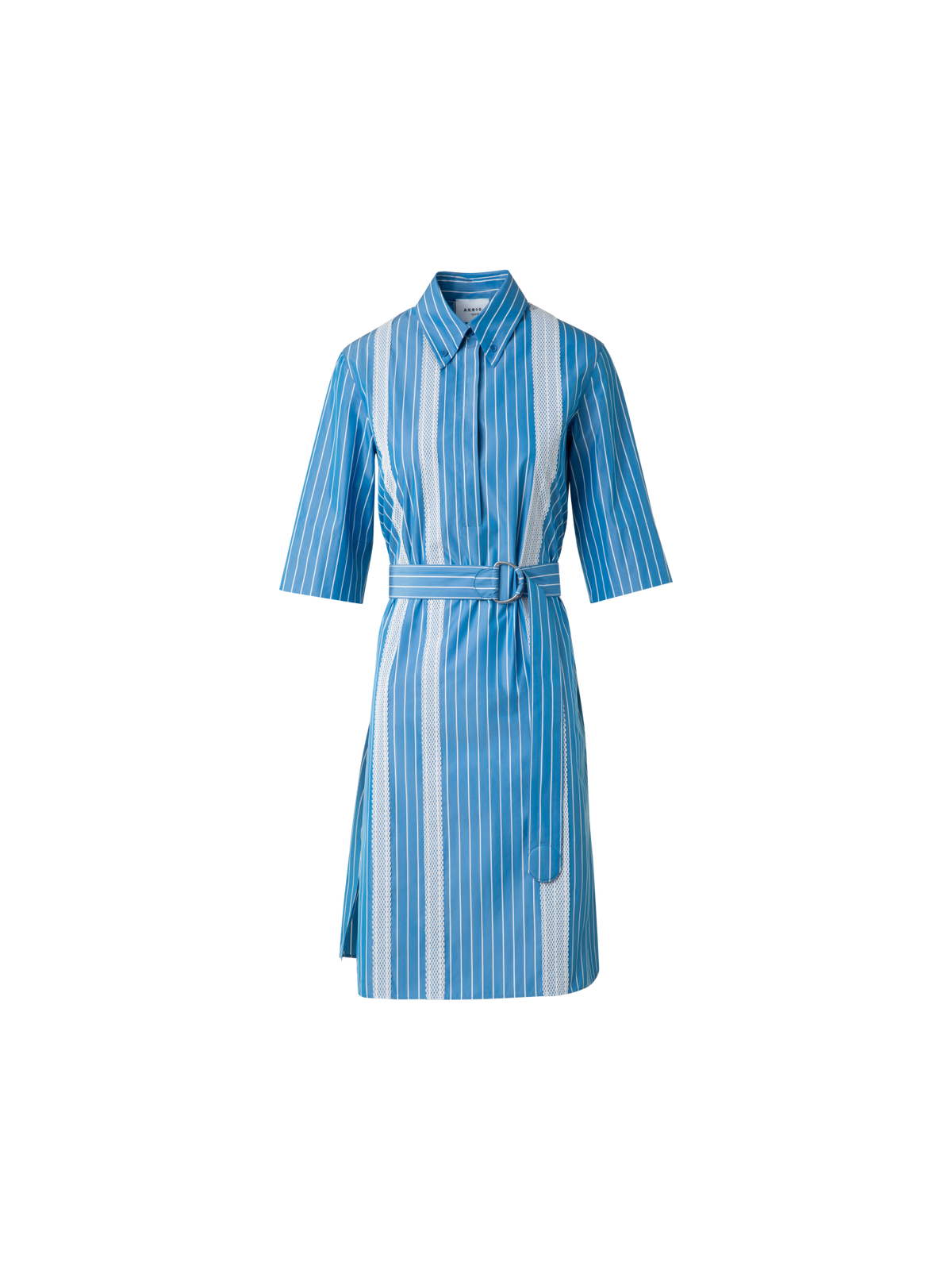 Designer Shirt Dress in Striped Cotton with Mesh Tape - blue - multicolor