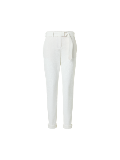 Designer Fallon Mid-Rise Cotton Seersucker Tapered Pants - white