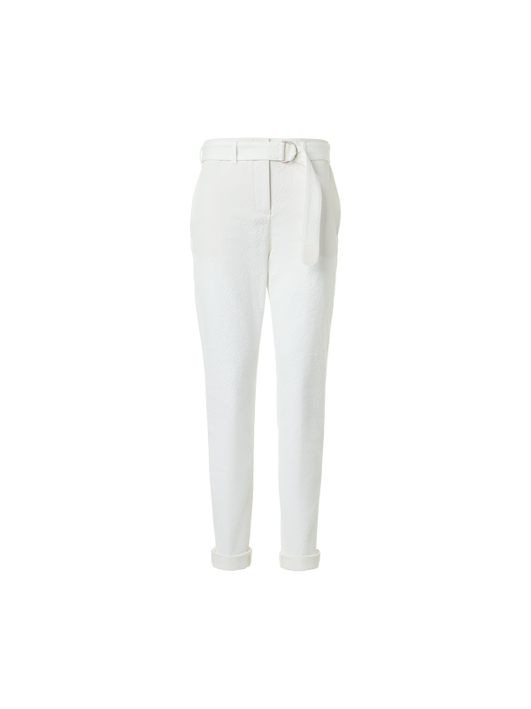 Designer Fallon Mid-Rise Cotton Seersucker Tapered Pants - white