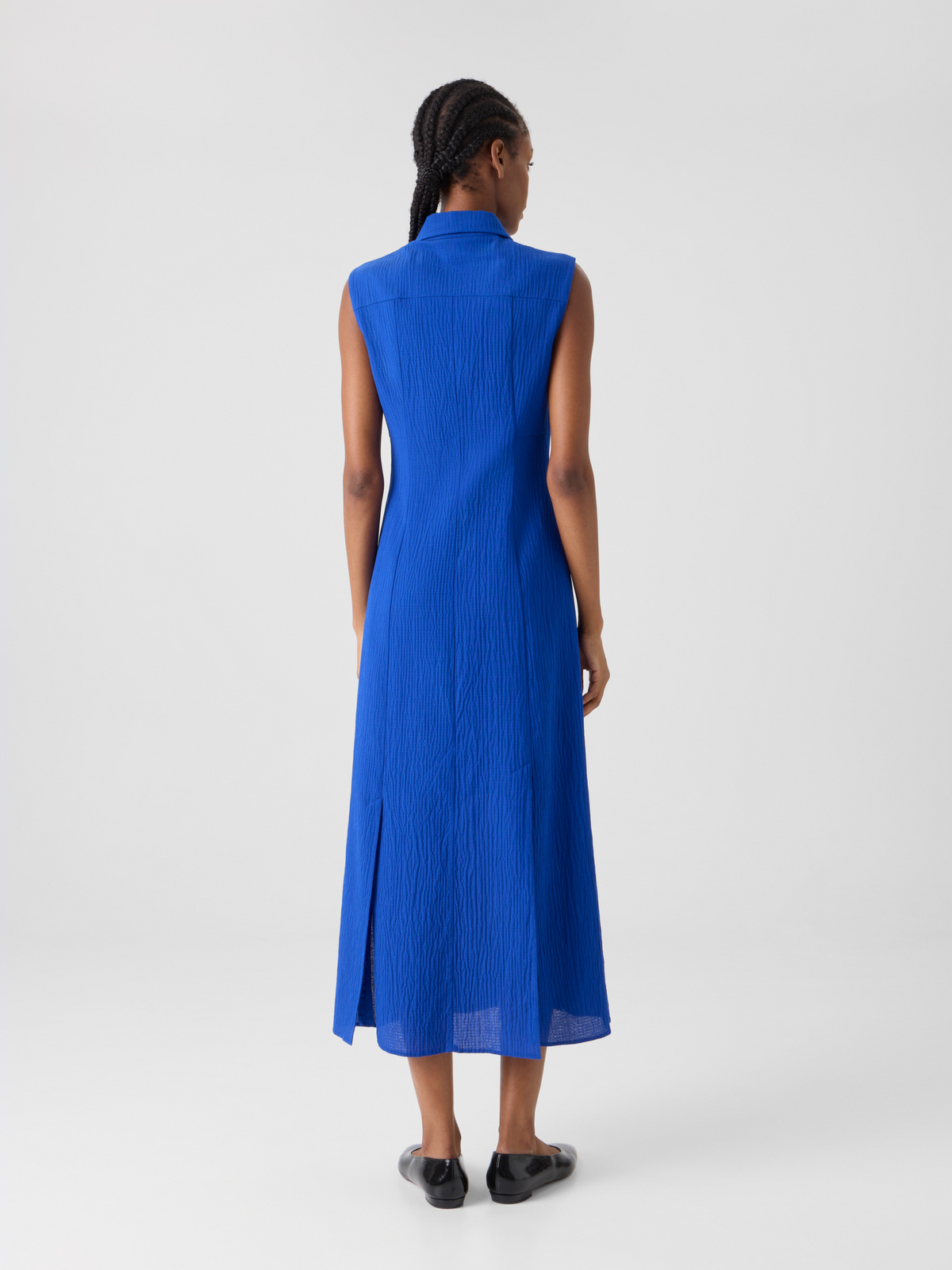 Designer Midi Shirt Dress in Structured Cotton Silk - blue #editorial