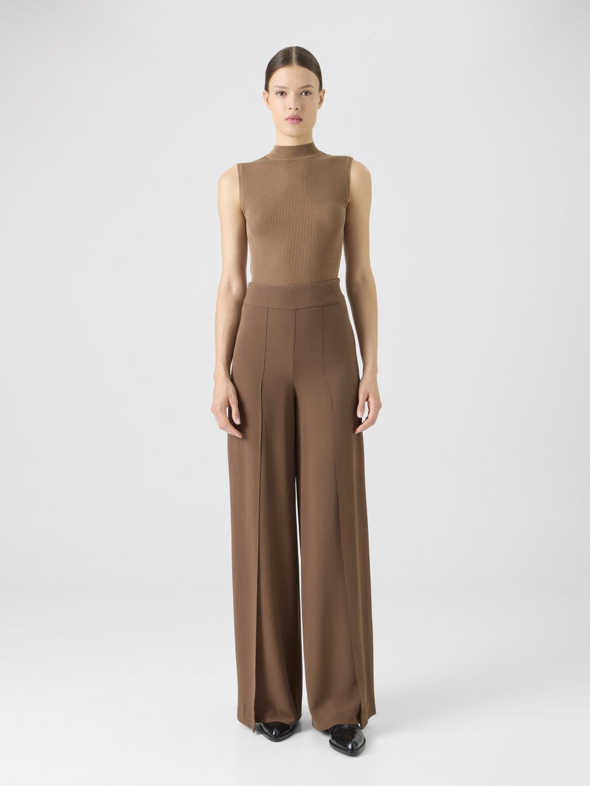 Designer Wide Silk Pants with Slits - brown #editorial