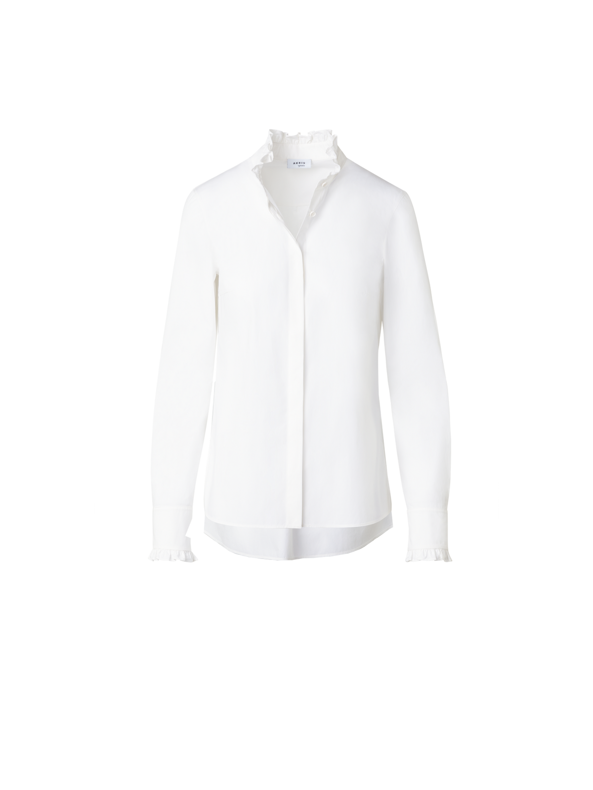 Designer Cotton Poplin Ruffle Collar Blouse - ecru - white
