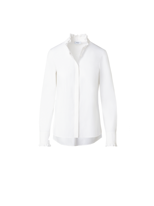 Designer Cotton Poplin Ruffle Collar Blouse - ecru - white
