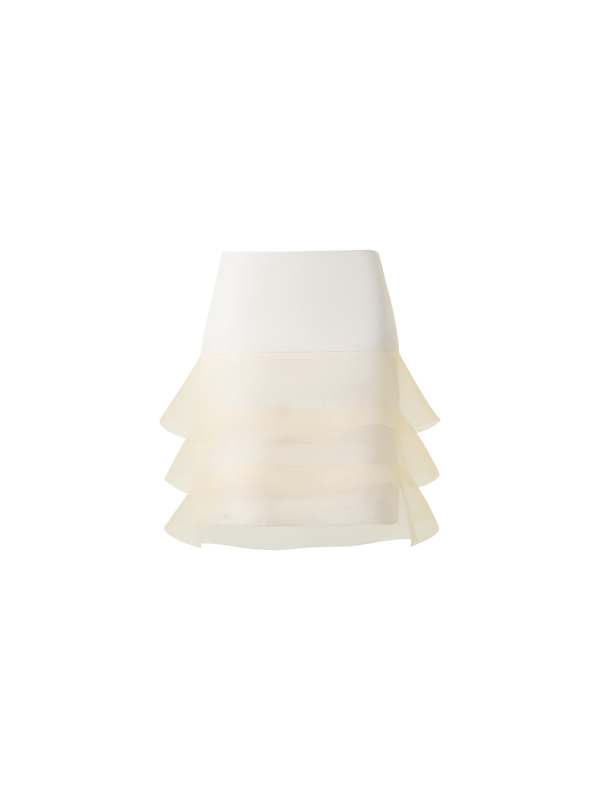 Designer Short Pencil Skirt with Tulle Waves - neutral - ecru - white