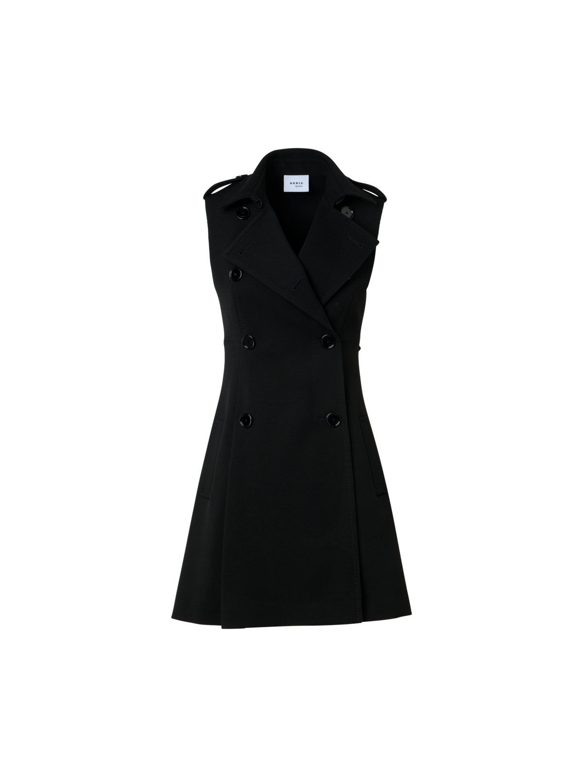 Designer Modern Trench Dress in Wool Tricotine - black