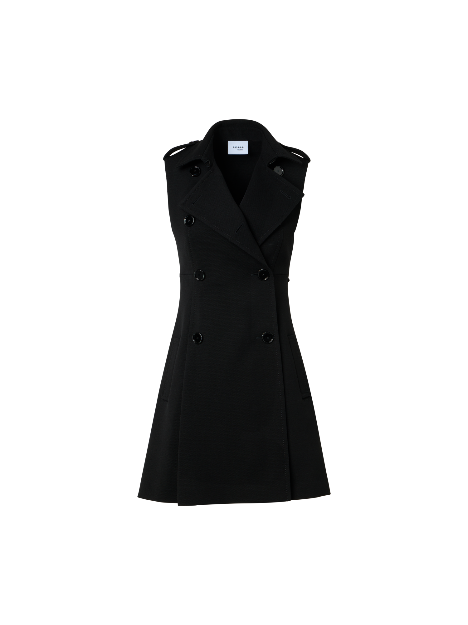 Designer Modern Trench Dress in Wool Tricotine - black