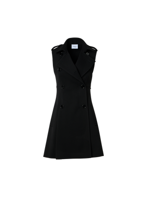 Designer Modern Trench Dress in Wool Tricotine - black