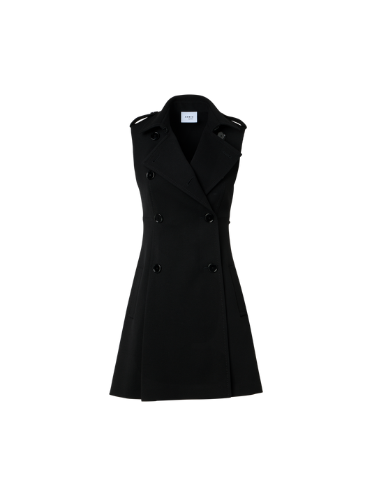 Designer Modern Trench Dress in Wool Tricotine - black