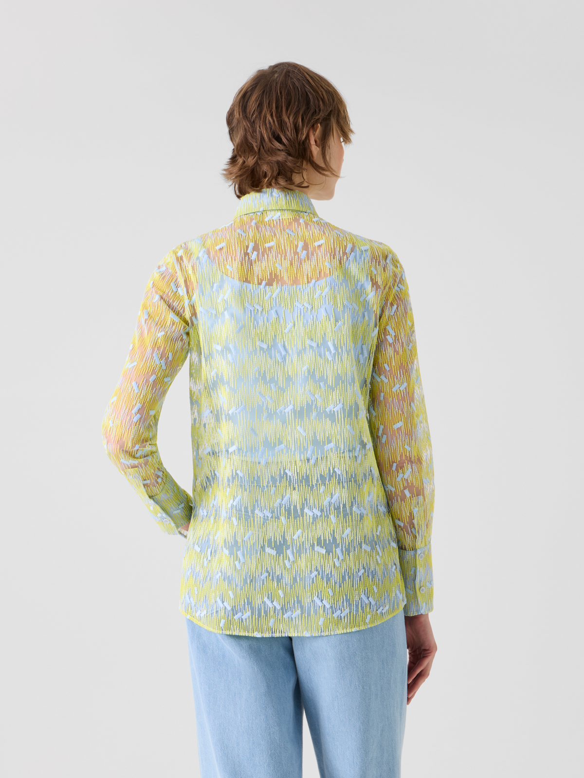 Designer Scribble Dot Embroidered Tulle Blouse - yellow