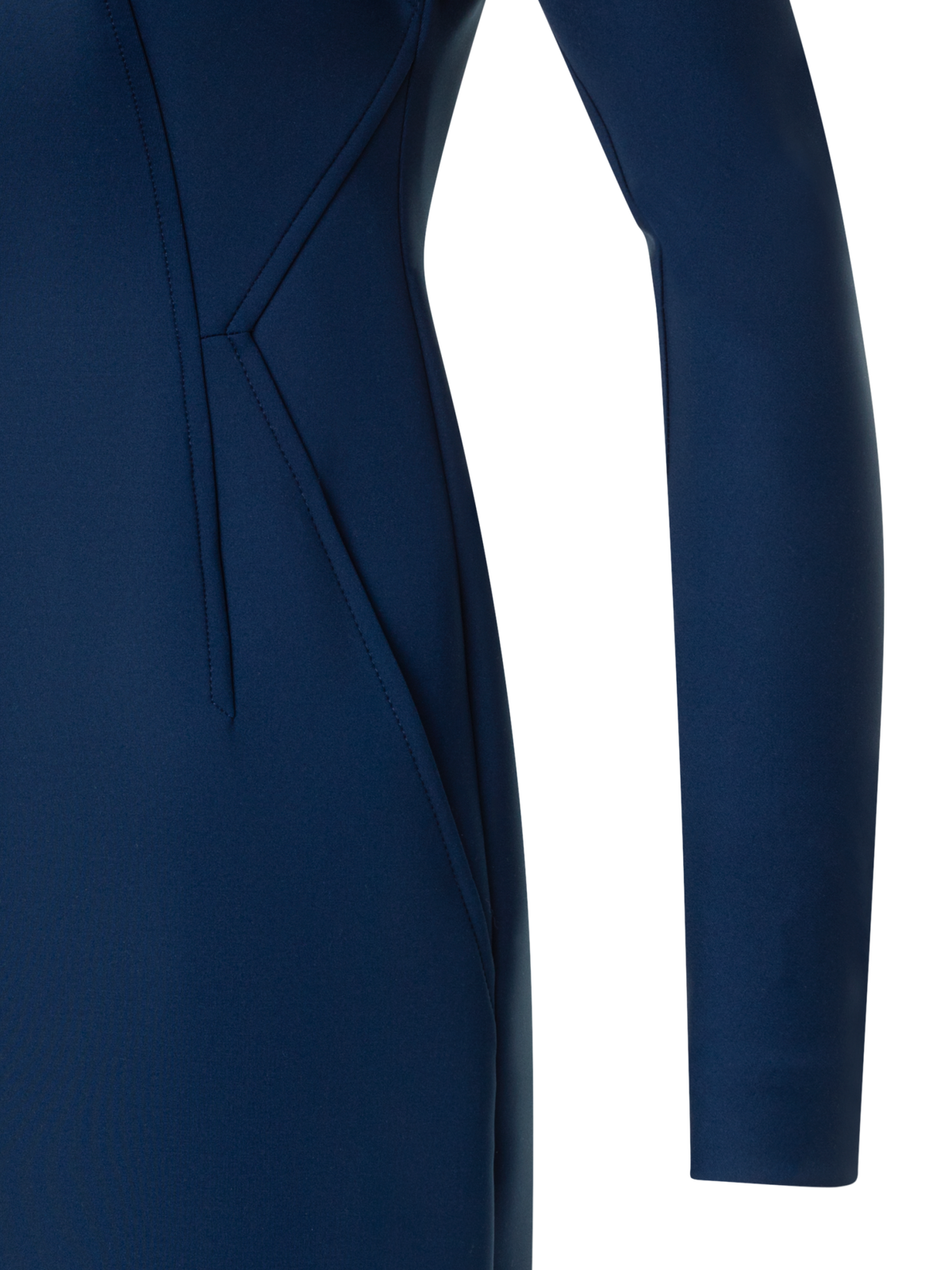 Designer Short Fitted Mock Neck Dress in Techno Neoprene - neutral - navy - blue