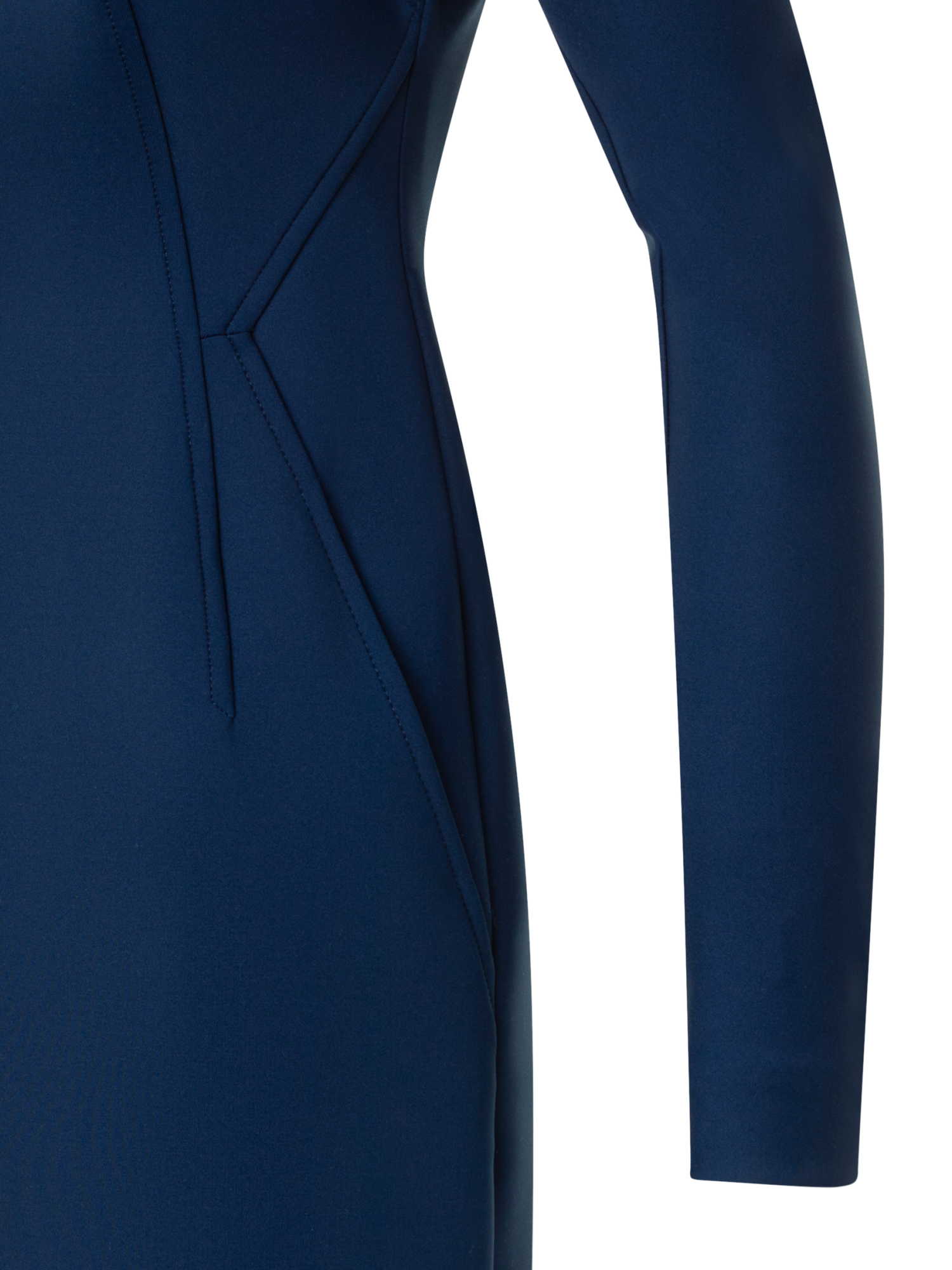 Designer Short Fitted Mock Neck Dress in Techno Neoprene - neutral - navy - blue