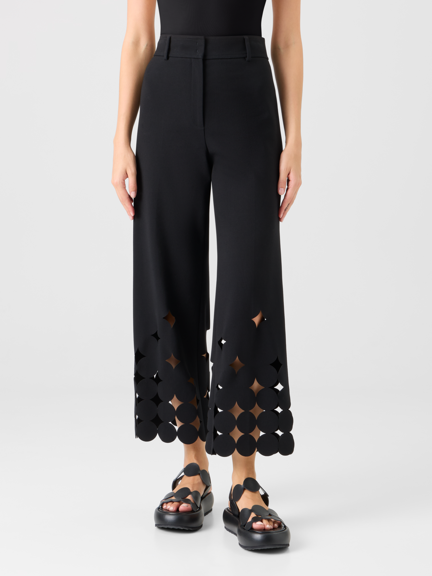 Designer Dropping Dot Cut-Out Jersey Pants - black 