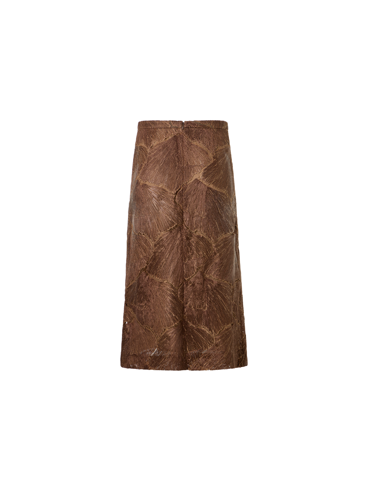 Designer Techno Lacquered Sea Fan Lace A-Line Skirt - brown